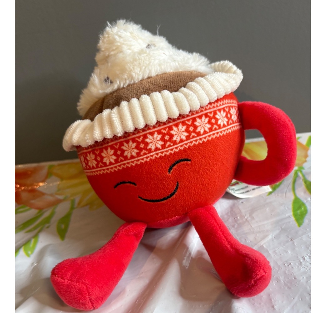 Giggle Scape Red Hot Cocoa Mug Plush Stuffed Toy Holiday Snowflake Fair Isle